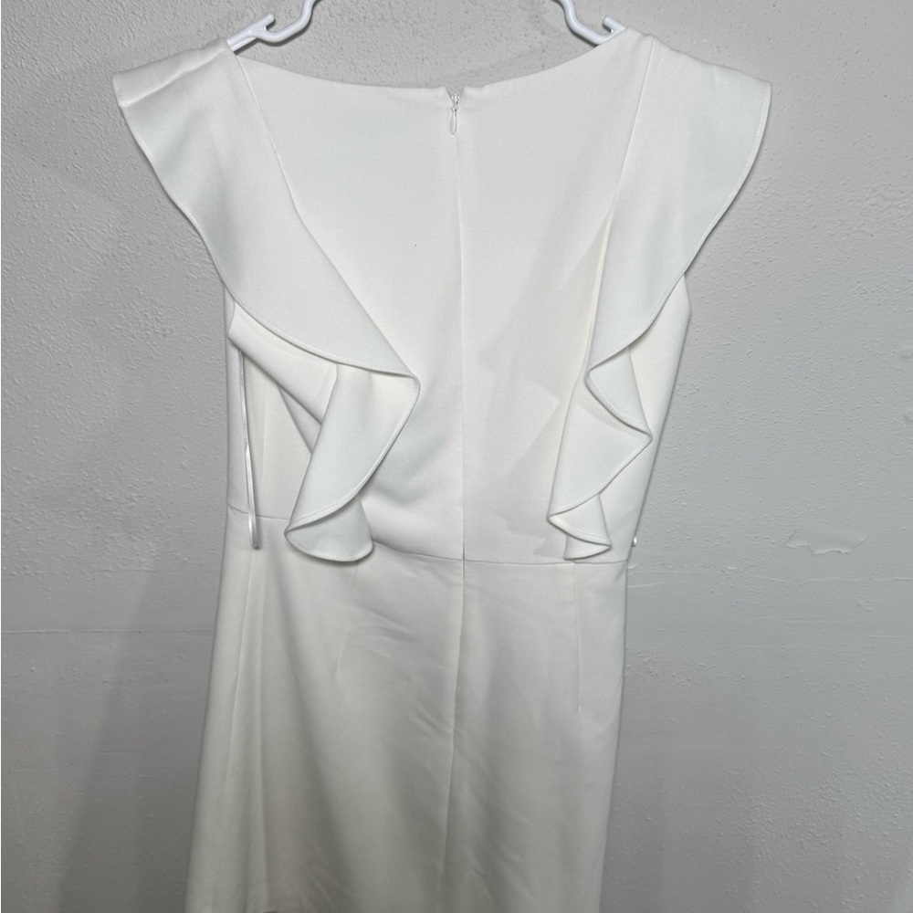 FRENCH CONNECTION Womens White Stretch Zippered Ruffled Trim At Shoulders size 6 - Picture 8 of 9